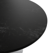 Verve Round Dining Table with MDF/Sintered Stone/Resin Tabletop in White Stainless Steel Pedestal Base MDF 48 Inch Black Dining Table Leisuremod