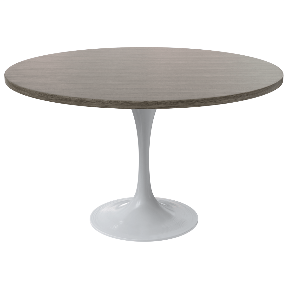Verve Round Dining Table with MDF/Sintered Stone/Resin Tabletop in White Stainless Steel Pedestal Base MDF 48 Inch Dark Maple Dining Table Leisuremod