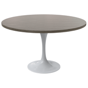 Verve Round Dining Table with MDF/Sintered Stone/Resin Tabletop in White Stainless Steel Pedestal Base MDF 48 Inch Dark Maple Dining Table Leisuremod