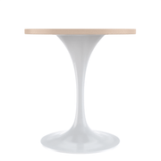 Verve Round Dining Table with MDF/Sintered Stone/Resin Tabletop in White Stainless Steel Pedestal Base MDF 27 Inch Natural Wood Dining Table Leisuremod