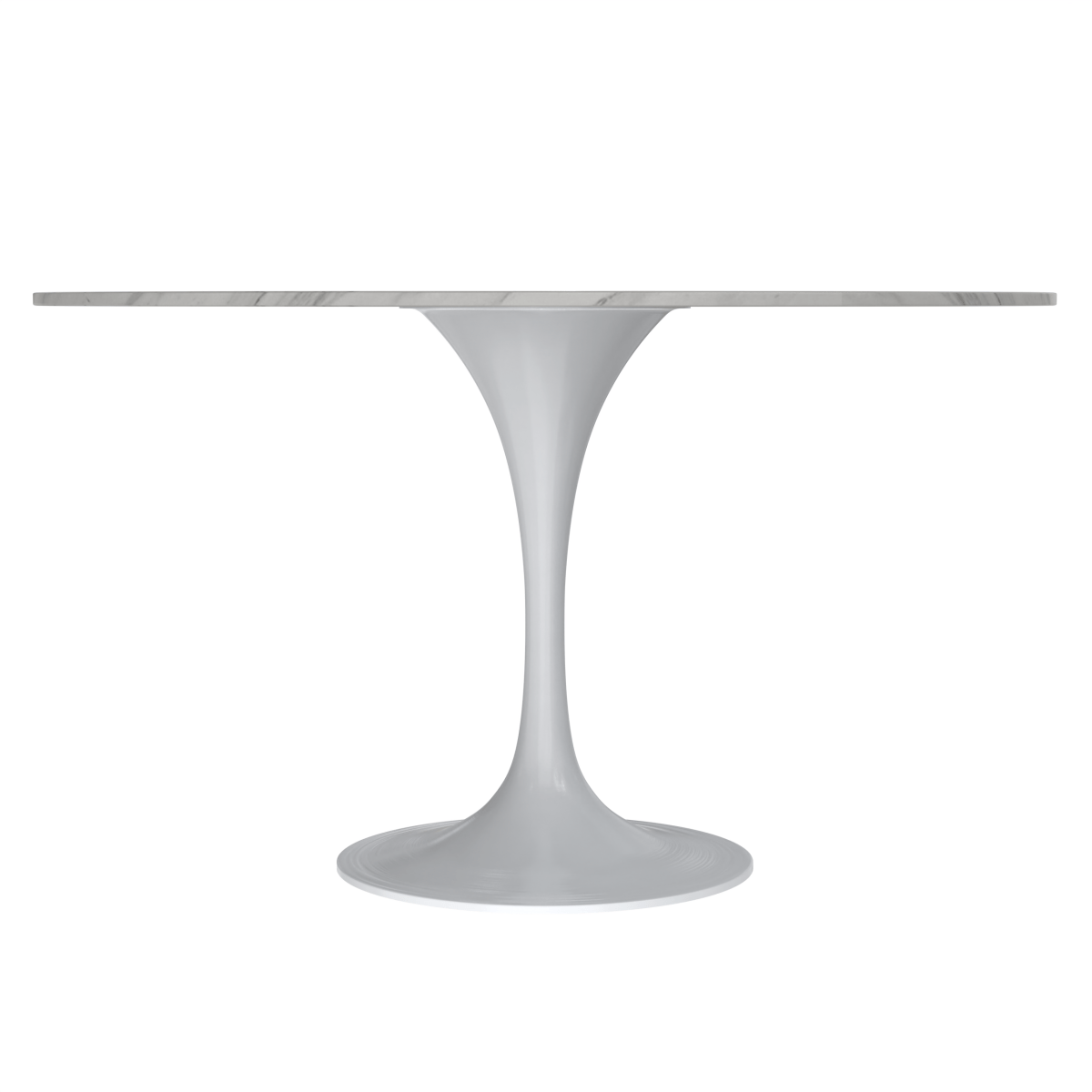 Verve Round Dining Table with MDF/Sintered Stone/Resin Tabletop in White Stainless Steel Pedestal Base Sintered Stone 48 Inch White Dining Table Leisuremod