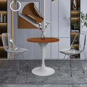 Verve Round Dining Table with MDF/Sintered Stone/Resin Tabletop in White Stainless Steel Pedestal Base MDF 27 Inch Cognac Brown Dining Table Leisuremod