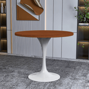 Verve Round Dining Table with MDF/Sintered Stone/Resin Tabletop in White Stainless Steel Pedestal Base MDF 36 Inch Cognac Brown Dining Table Leisuremod