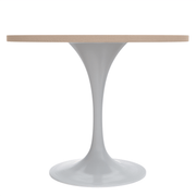 Verve Round Dining Table with MDF/Sintered Stone/Resin Tabletop in White Stainless Steel Pedestal Base MDF 36 Inch Natural Wood Dining Table Leisuremod