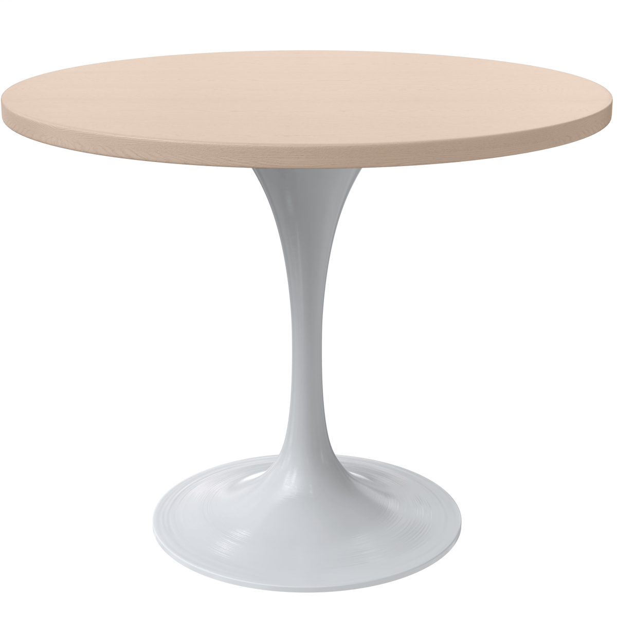 Verve Round Dining Table with MDF/Sintered Stone/Resin Tabletop in White Stainless Steel Pedestal Base MDF 36 Inch Natural Wood Dining Table Leisuremod
