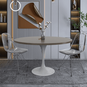 Verve Round Dining Table with MDF/Sintered Stone/Resin Tabletop in White Stainless Steel Pedestal Base MDF 48 Inch Dark Maple Dining Table Leisuremod