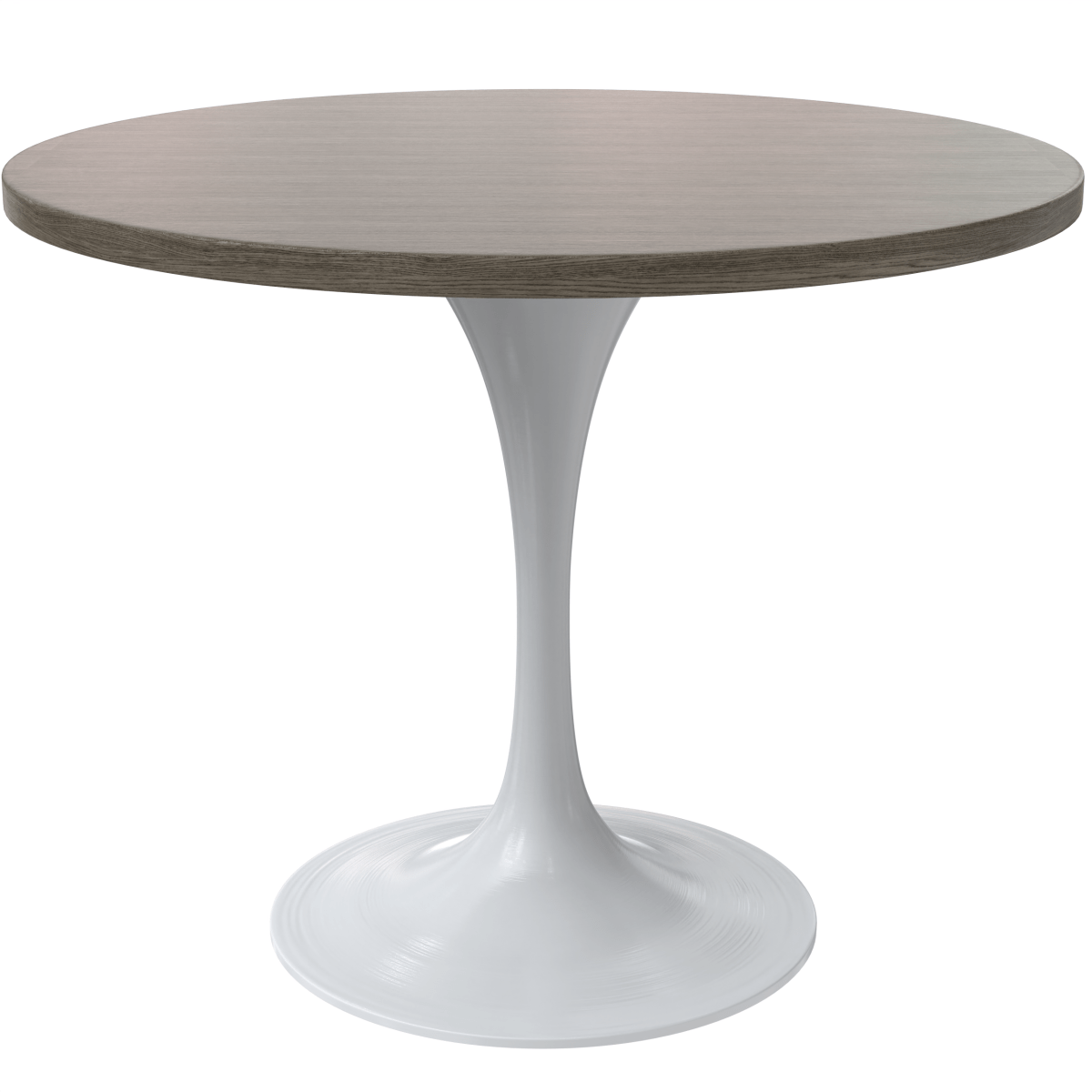 Verve Round Dining Table with MDF/Sintered Stone/Resin Tabletop in White Stainless Steel Pedestal Base MDF 36 Inch Dark Maple Dining Table Leisuremod