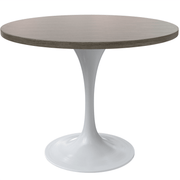 Verve Round Dining Table with MDF/Sintered Stone/Resin Tabletop in White Stainless Steel Pedestal Base MDF 36 Inch Dark Maple Dining Table Leisuremod