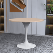 Verve Round Dining Table with MDF/Sintered Stone/Resin Tabletop in White Stainless Steel Pedestal Base MDF 36 Inch Natural Wood Dining Table Leisuremod