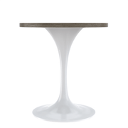 Verve Round Dining Table with MDF/Sintered Stone/Resin Tabletop in White Stainless Steel Pedestal Base MDF 27 Inch Dark Maple Dining Table Leisuremod