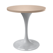 Verve Round Dining Table with MDF/Sintered Stone/Resin Tabletop in White Stainless Steel Pedestal Base MDF 27 Inch Natural Wood Dining Table Leisuremod