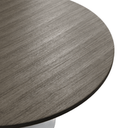 Verve Round Dining Table with MDF/Sintered Stone/Resin Tabletop in White Stainless Steel Pedestal Base MDF 48 Inch Dark Maple Dining Table Leisuremod