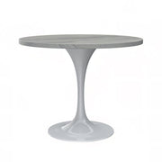 Verve Round Dining Table with MDF/Sintered Stone/Resin Tabletop in White Stainless Steel Pedestal Base Resin 36 Inch White Resin Dining Table Leisuremod