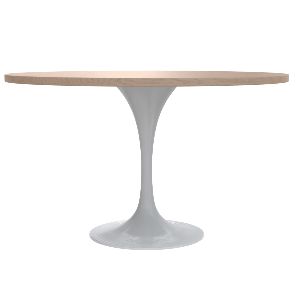 Verve Round Dining Table with MDF/Sintered Stone/Resin Tabletop in White Stainless Steel Pedestal Base MDF 48 Inch Natural Wood Dining Table Leisuremod