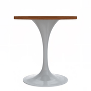 Verve Round Dining Table with MDF/Sintered Stone/Resin Tabletop in White Stainless Steel Pedestal Base MDF 27 Inch Cognac Brown Dining Table Leisuremod
