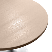 Verve Round Dining Table with MDF/Sintered Stone/Resin Tabletop in White Stainless Steel Pedestal Base MDF 36 Inch Natural Wood Dining Table Leisuremod
