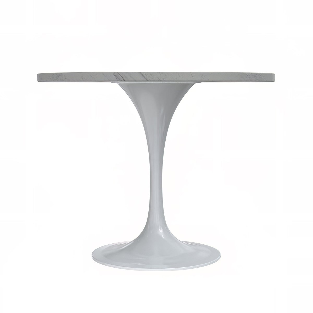 Verve Round Dining Table with MDF/Sintered Stone/Resin Tabletop in White Stainless Steel Pedestal Base Resin 36 Inch White Resin Dining Table Leisuremod
