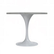 Verve Round Dining Table with MDF/Sintered Stone/Resin Tabletop in White Stainless Steel Pedestal Base Resin 36 Inch White Resin Dining Table Leisuremod
