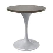 Verve Round Dining Table with MDF/Sintered Stone/Resin Tabletop in White Stainless Steel Pedestal Base MDF 27 Inch Dark Maple Dining Table Leisuremod