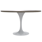 Verve Round Dining Table with MDF/Sintered Stone/Resin Tabletop in White Stainless Steel Pedestal Base MDF 48 Inch Dark Maple Dining Table Leisuremod