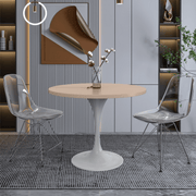 Verve Round Dining Table with MDF/Sintered Stone/Resin Tabletop in White Stainless Steel Pedestal Base MDF 36 Inch Natural Wood Dining Table Leisuremod