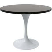 Verve Round Dining Table with MDF/Sintered Stone/Resin Tabletop in White Stainless Steel Pedestal Base MDF 36 Inch Black Dining Table Leisuremod