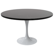 Verve Round Dining Table with MDF/Sintered Stone/Resin Tabletop in White Stainless Steel Pedestal Base MDF 48 Inch Black Dining Table Leisuremod