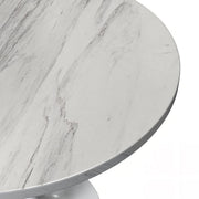 Verve Round Dining Table with MDF/Sintered Stone/Resin Tabletop in White Stainless Steel Pedestal Base Resin 36 Inch White Resin Dining Table Leisuremod