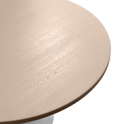 Verve Round Dining Table with MDF/Sintered Stone/Resin Tabletop in White Stainless Steel Pedestal Base MDF 48 Inch Natural Wood Dining Table Leisuremod