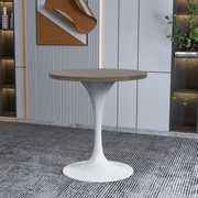 Verve Round Dining Table with MDF/Sintered Stone/Resin Tabletop in White Stainless Steel Pedestal Base MDF 27 Inch Dark Maple Dining Table Leisuremod