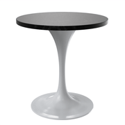 Verve Round Dining Table with MDF/Sintered Stone/Resin Tabletop in White Stainless Steel Pedestal Base MDF 27 Inch Black Dining Table Leisuremod