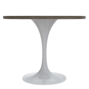 Verve Round Dining Table with MDF/Sintered Stone/Resin Tabletop in White Stainless Steel Pedestal Base MDF 36 Inch Dark Maple Dining Table Leisuremod