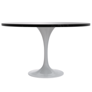 Verve Round Dining Table with MDF/Sintered Stone/Resin Tabletop in White Stainless Steel Pedestal Base MDF 48 Inch Black Dining Table Leisuremod