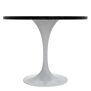 Verve Round Dining Table with MDF/Sintered Stone/Resin Tabletop in White Stainless Steel Pedestal Base MDF 36 Inch Black Dining Table Leisuremod
