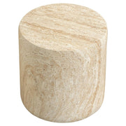 Vintara Round Fiberstone Side Table with Brushed Finish – Indoor & Outdoor Accent Table Travertine Side Table LeisureMod