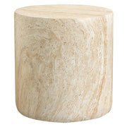 Vintara Round Fiberstone Side Table with Brushed Finish – Indoor & Outdoor Accent Table Travertine Side Table LeisureMod