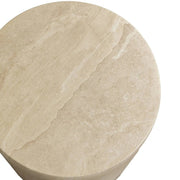 Vintara Round Fiberstone Side Table with Brushed Finish – Indoor & Outdoor Accent Table Stone Marble Side Table LeisureMod