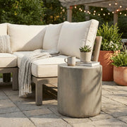 Vintara Round Fiberstone Side Table with Brushed Finish – Indoor & Outdoor Accent Table Cement Grey Side Table LeisureMod