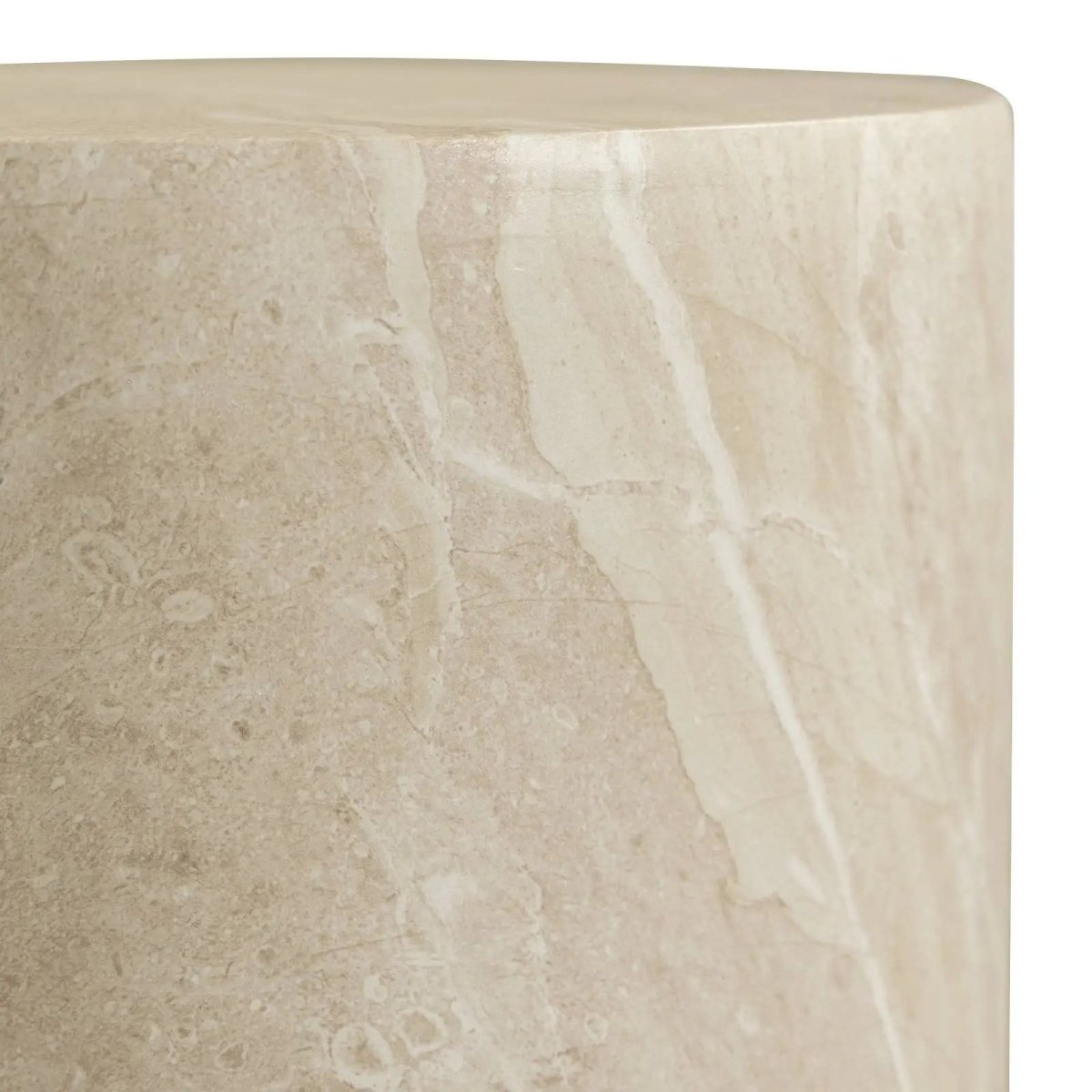 Vintara Round Fiberstone Side Table with Brushed Finish – Indoor & Outdoor Accent Table Stone Marble Side Table LeisureMod
