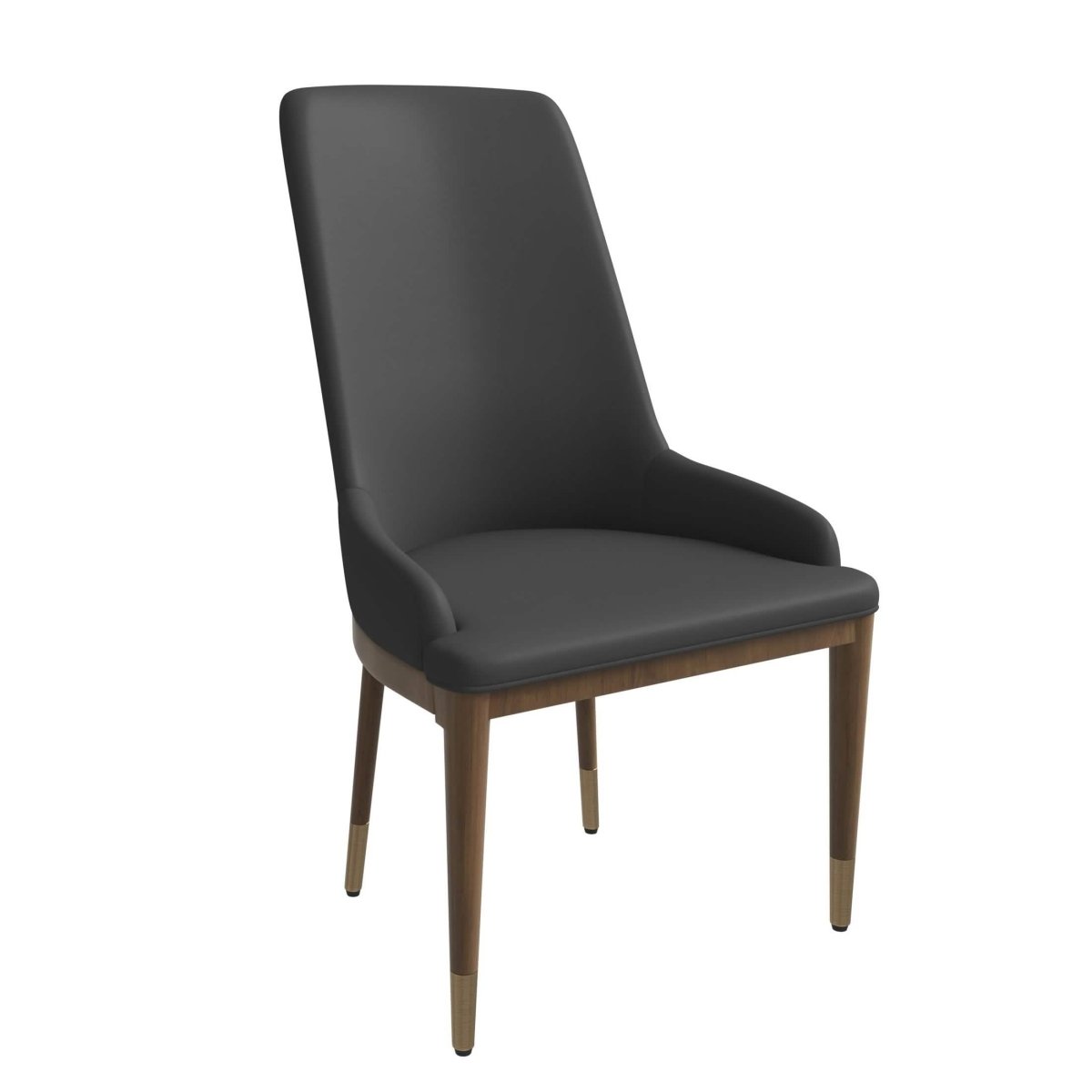 Viva Dining Side Chair Upholstered in Leather with Brown Rubberwood Legs Dark Grey Dining Chair Leisuremod
