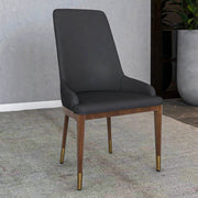 Viva Dining Side Chair Upholstered in Leather with Brown Rubberwood Legs Dark Grey Dining Chair Leisuremod