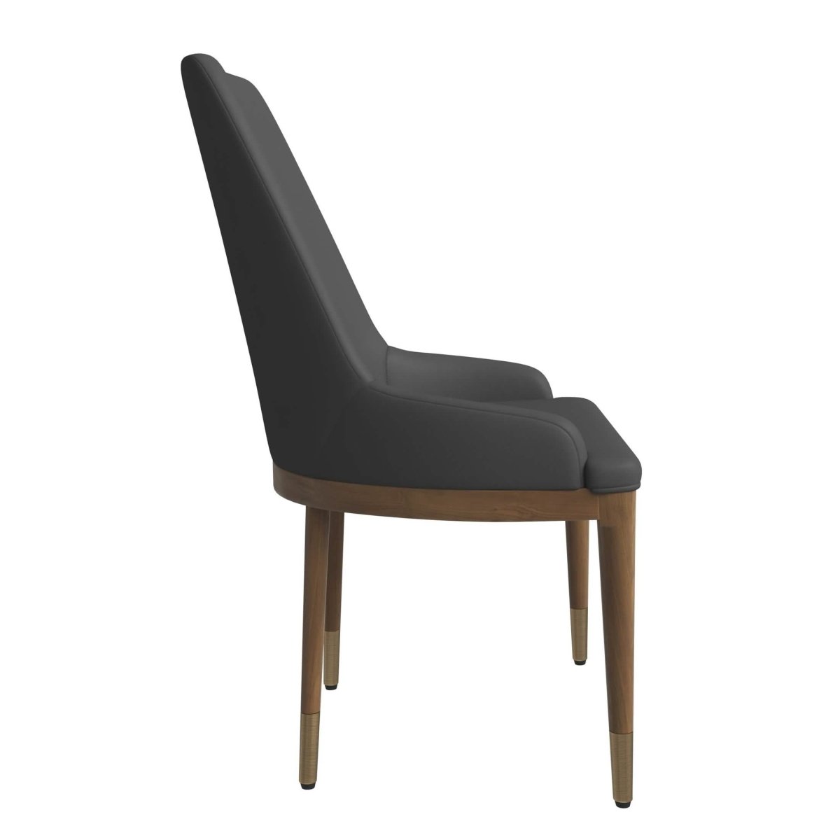 Viva Dining Side Chair Upholstered in Leather with Brown Rubberwood Legs Dark Grey Dining Chair Leisuremod