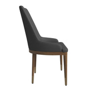 Viva Dining Side Chair Upholstered in Leather with Brown Rubberwood Legs Dark Grey Dining Chair Leisuremod