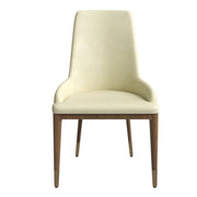 Viva Dining Side Chair Upholstered in Leather with Brown Rubberwood Legs Cream Dining Chair Leisuremod