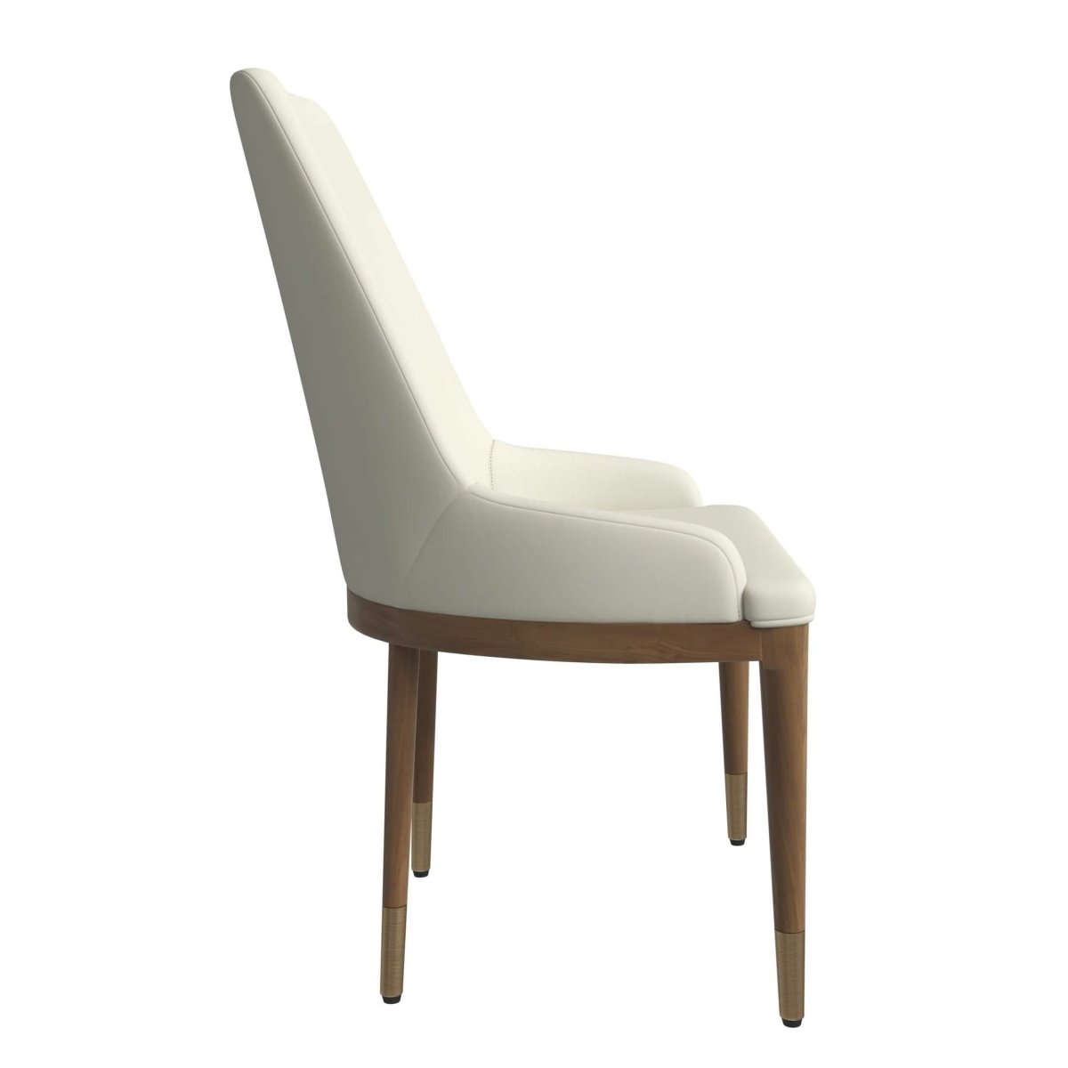Viva Dining Side Chair Upholstered in Leather with Brown Rubberwood Legs Taupe Dining Chair Leisuremod