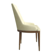 Viva Dining Side Chair Upholstered in Leather with Brown Rubberwood Legs Cream Dining Chair Leisuremod