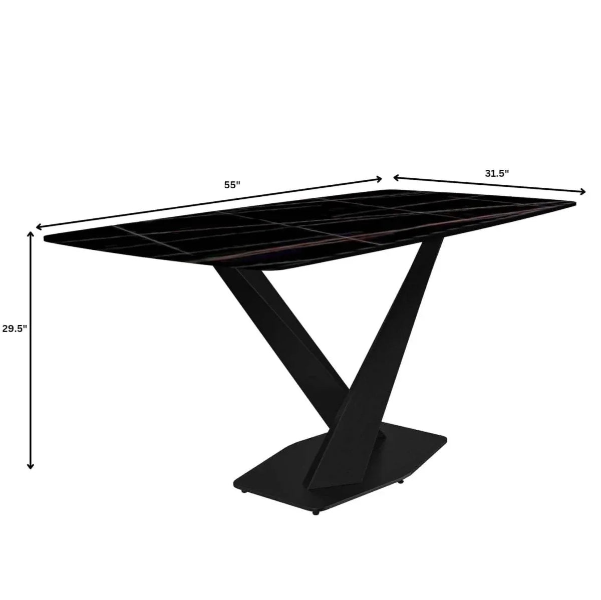 Voren 7-Piece Dining Set with 55" Rectangular Dining Table with Sintered Stone Top and Black Base and 6 Leather Dining Chairs - Elax Furniture