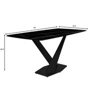Voren 7-Piece Dining Set with 55" Rectangular Dining Table with Sintered Stone Top and Black Base and 6 Leather Dining Chairs - Elax Furniture