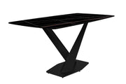 Voren 7-Piece Dining Set with 55" Rectangular Dining Table with Sintered Stone Top and Black Base and 6 Leather Dining Chairs - Elax Furniture