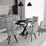 Voren 7-Piece Dining Set with 55" Rectangular Dining Table with Sintered Stone Top and Black Base and 6 Leather Dining Chairs - Elax Furniture